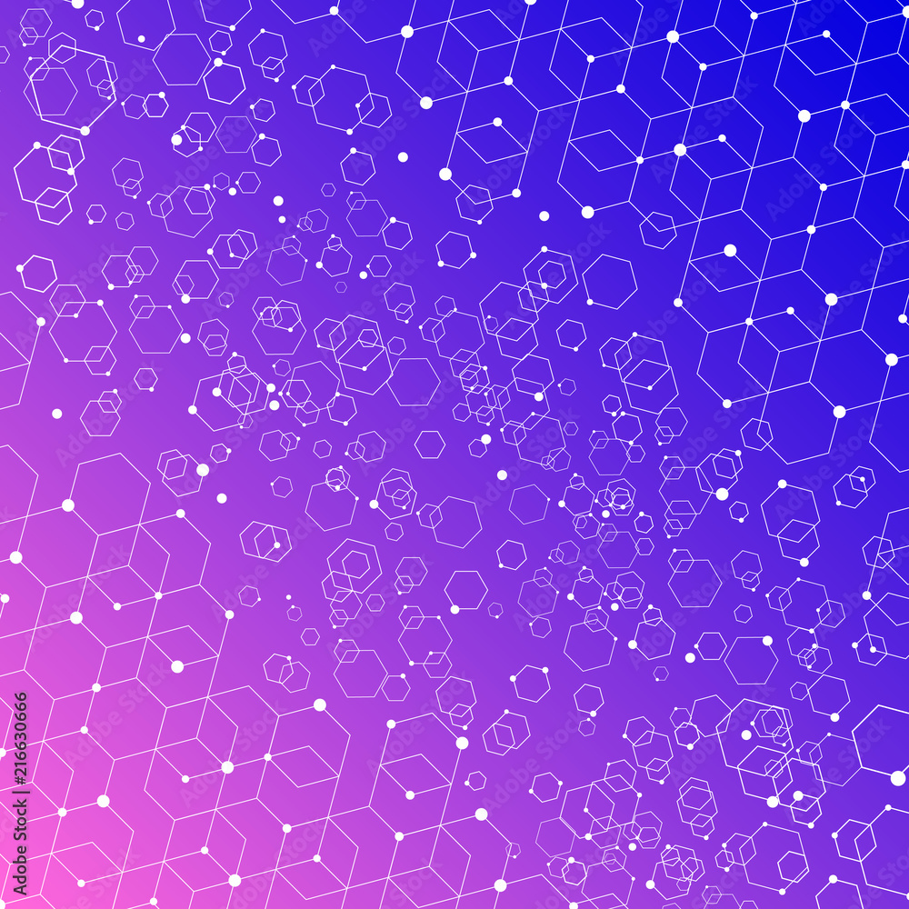Poster abstract technology connection structure elements on colorful background.