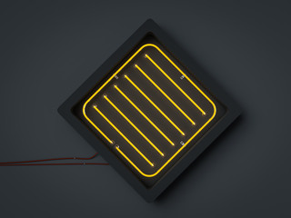 Neon lights rectangle frames. Sign template for decoration and covering on the dark background. 3d rendering concept