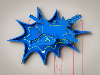 Set of neon lights frames. Sign template for decoration and covering on the dark background. 3d rendering concept