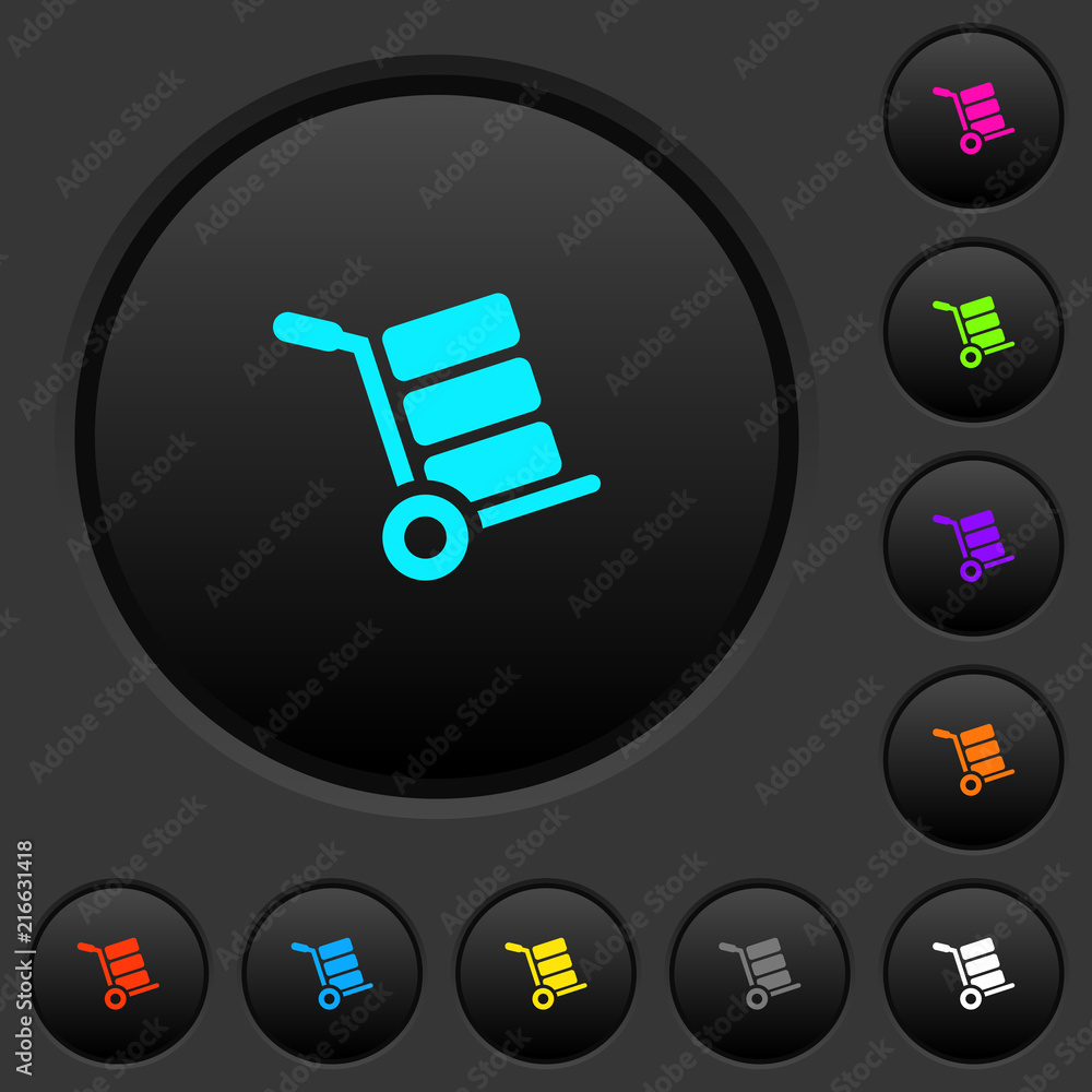Poster hand truck with boxes dark push buttons with color icons