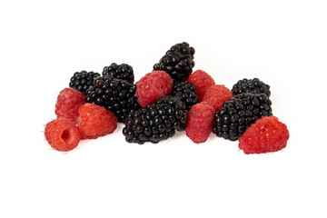 Blackberry and raspberry isolated on white background clipping path