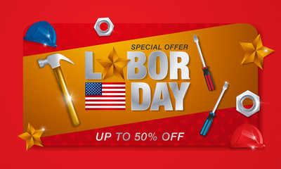 Labor day sale promotion advertising banner template.American labor day wallpaper.voucher discount