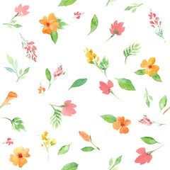 Seamless pattern with flowers and leaves. Watercolor hand drawn background. floral pattern for wallpaper or fabric.
