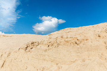 landscape view with sand dune, blue sky and clouds