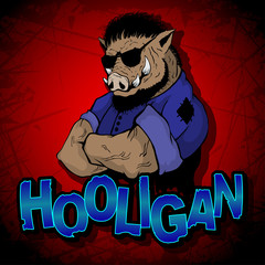 Boar-hooligan on a red background.