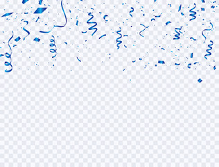 Celebration background template with confetti and blue ribbons. luxury greeting rich card.