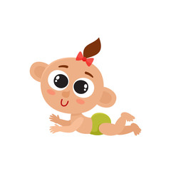 Cute little baby girl with red bow isolated on white.