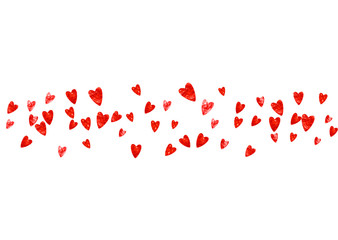 Wedding confetti with pink glitter hearts. Valentines day. Vector background. Hand drawn texture. Love theme for poster, gift certificate, banner. Wedding confetti template with hearts.