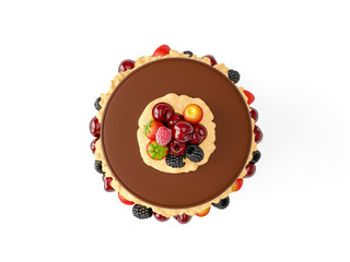 Different delicious cakes on white background. Top view. 3D render