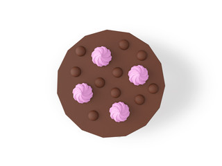 Different delicious cakes on white background. Top view. 3D render