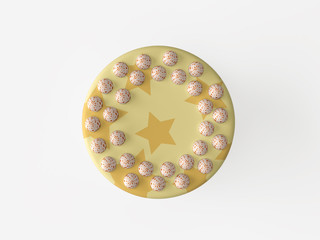 Different delicious cakes on white background. Top view. 3D render