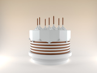 Original buttercream cake with a lot elements over colorful background. 3D render. High resolution.