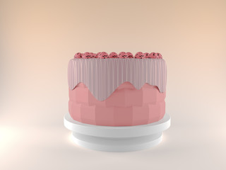 Original buttercream cake with a lot elements over colorful background. 3D render. High resolution.