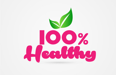 100% healthy pink green leaf word text logo icon