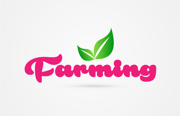 farming pink green leaf word text logo icon