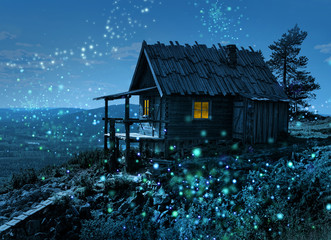 Santa's secret cottage with magic lights