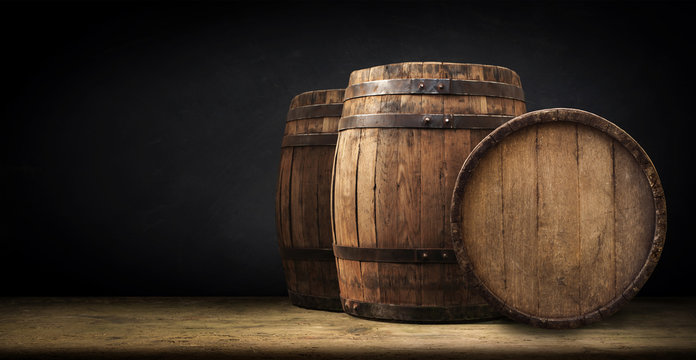 background of barrel and worn old table of wood