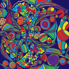 Psychedelic pattern. For meditation, soothing, twisting elements. Doodle drawn by hand