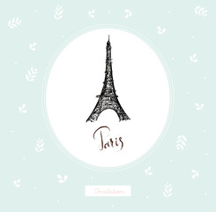 Fototapeta na wymiar Vector illustration with Eiffel tower in a circle frame on a pink background