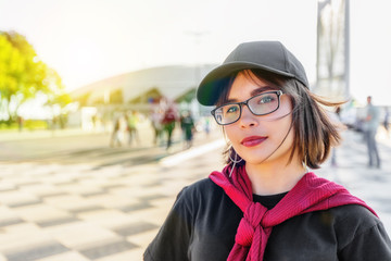 Beautiful teen girl near the stadium