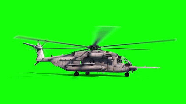 Helicopter MH-53M Pave Low Takes off Side Green Screen 3D Rendering