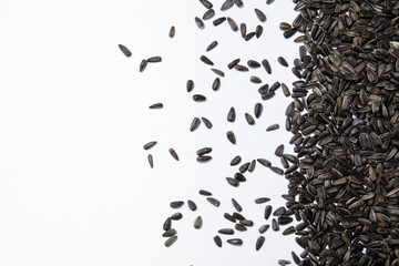 Macro view of natural organic sunflower seeds on background