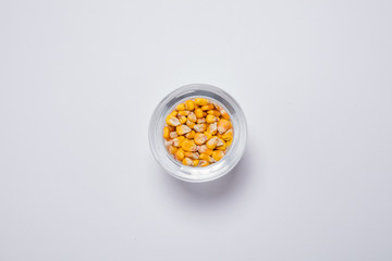 Macro view of natural organic corn beans on background