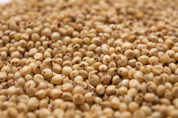 Macro view of natural organic kidney soya beans on background
