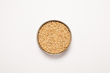Macro view of natural organic kidney soya beans on background