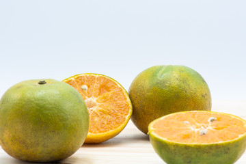 Orange slice on wood table