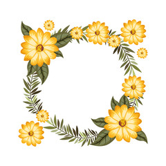 Obraz premium beautiful flower and leafs circular frame vector illustration design