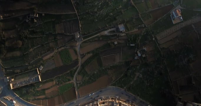 Aerial top shot over fields in Mellieha Malta Europe