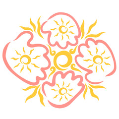 palms with sun and shining sun in the middle