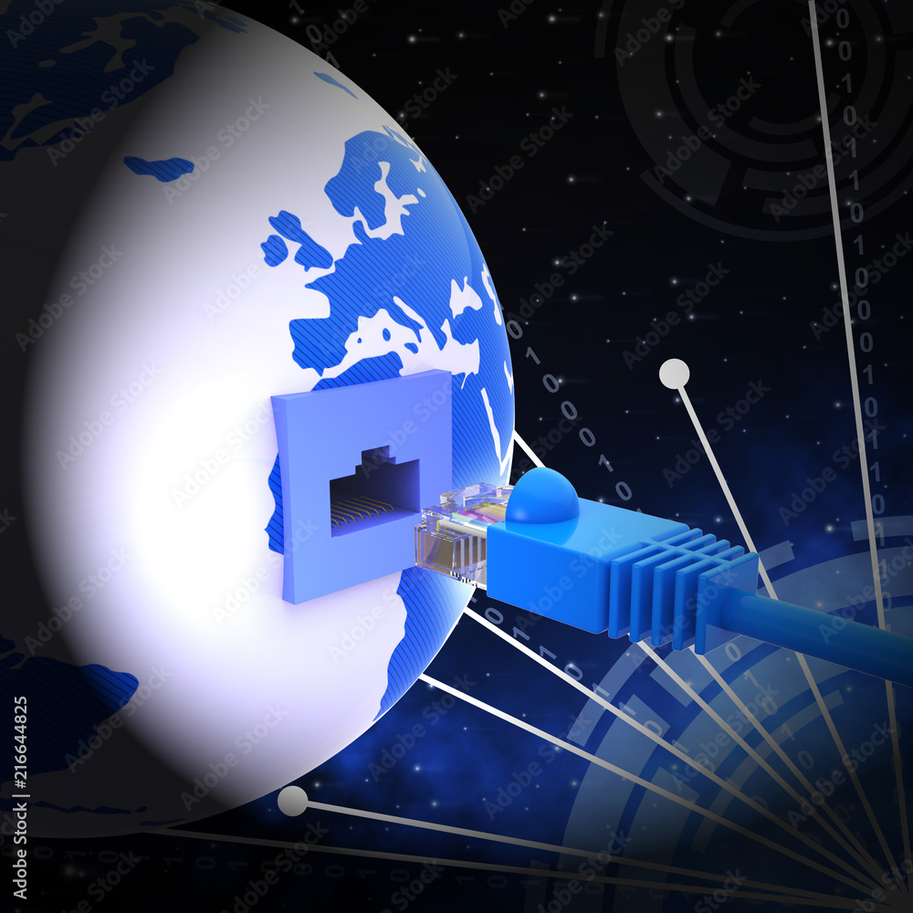 Poster interconnected globe world technology link 3d rendering