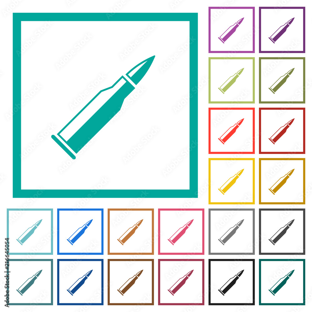 Poster bullet rifle ammo with gloss flat color icons with quadrant frames