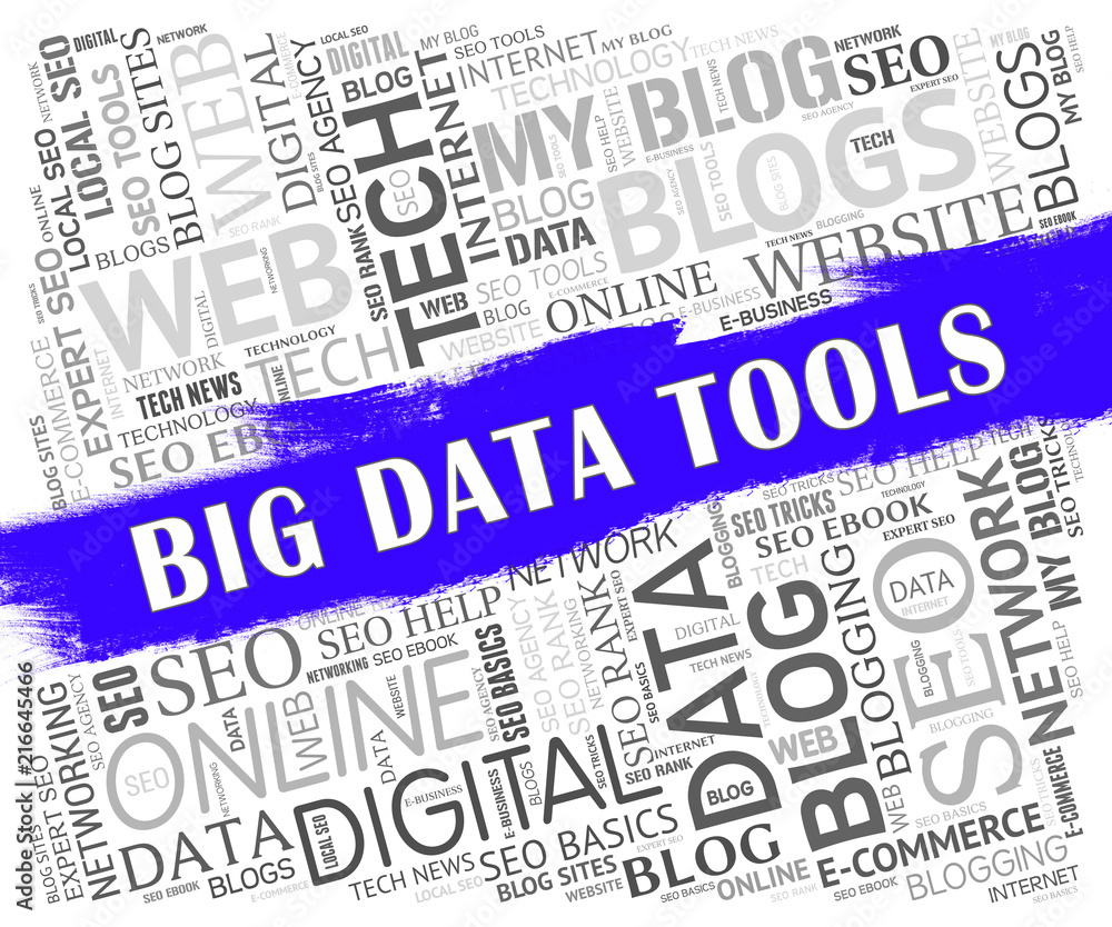 Poster big data tools digital toolbox 2d illustration