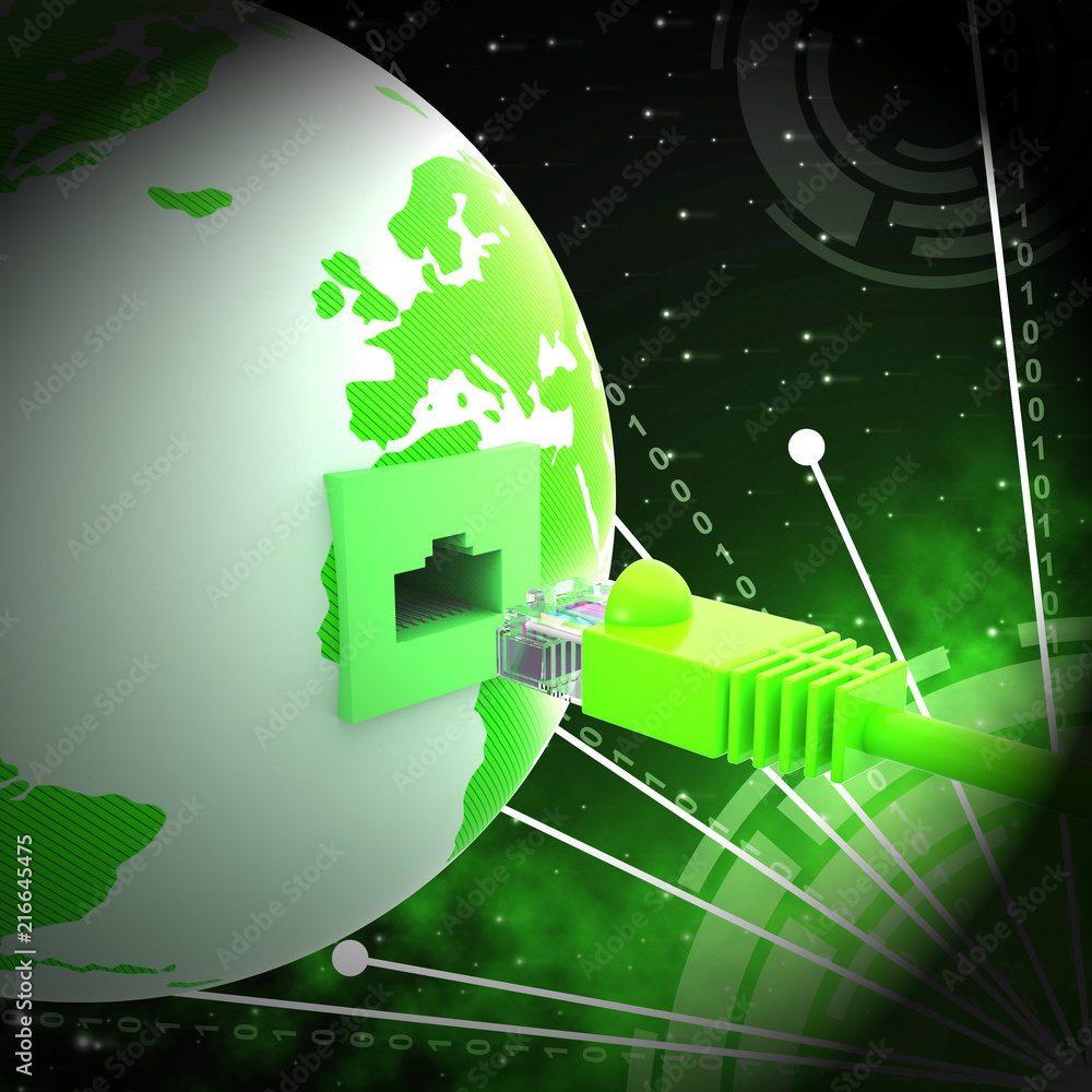 Poster interconnected globe world technology link 3d rendering