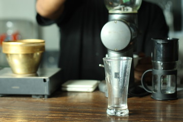 coffee on the table, a drink made from the roasted and ground beanlike seeds of a tropical shrub