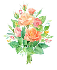 Watercolor bouquet of flowers. Hand painted floral composition isolated on white background. Vintage style