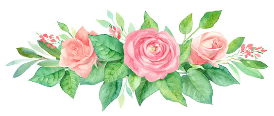 Naklejka premium Watercolor bouquet of flowers. Hand painted floral composition isolated on white background. Vintage style