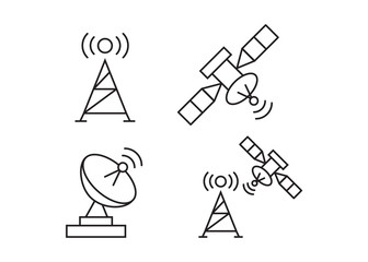 Satellite communication, wireless satellite, connection satellite technology icons