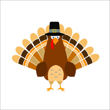 Thanksgiving day turkey pilgrim hat, flat style, rounded eyes. Cute cartoon.
