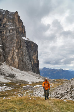 Hiker in Canazei, Trentino-Alto Adige, Italy