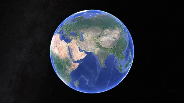 Nepal with flag. 3d earth in space - zoom in Nepal outer, created using ultra high res NASA