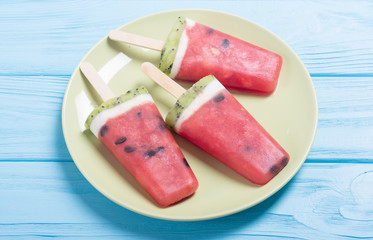Homemade popsicle with watermelon