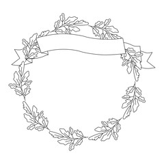 crown leafs and ribbon circular frame vector illustration design