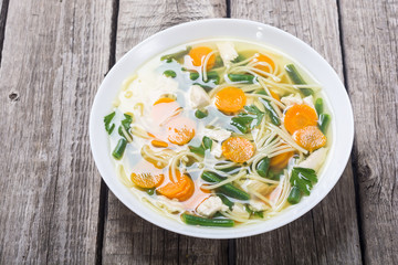 Homemade chicken soup with noodles