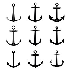 Anchor icons set. Marine and nautical emblems collection.