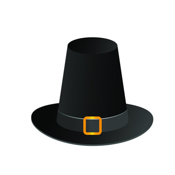 Black Gradient Pilgrim Hat Happy Thanksgiving Day Autumn Traditional Harvest Holiday Concept Flat Vector Illustration