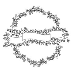 Obraz premium crown leafs and ribbon circular frame vector illustration design